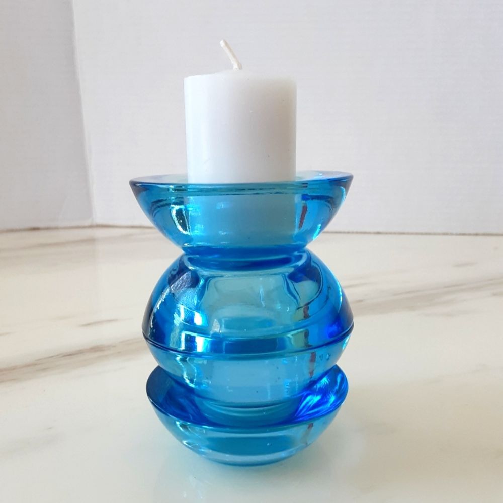 IKEA Blue Glass Tea Light Votive Candle Holders Set of 4